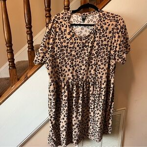 wild fable Beige and Black Leopard Print Short Sleeve Dress
